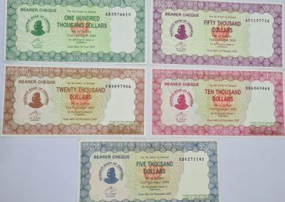 Reserve Bank of Zimbabwe Bearer Cheque Set