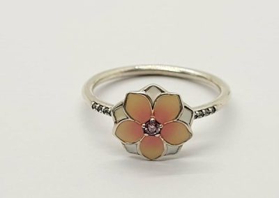Silver magnolia silver ring pink