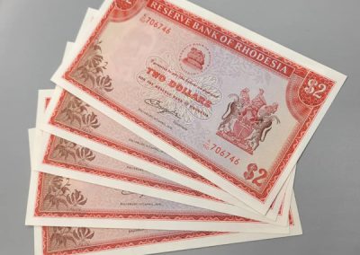 Reserve Bank of Rhodesia 1979 2 dollars notes x 5 (uncirculated)