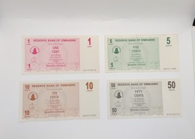 Reserve Bank Of Zimbabwe 1cent, 5cents, 10cents and 50cents notes