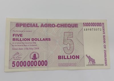 Reserve Bank of Zimbabwe five billion special Agro-cheque (circulated)