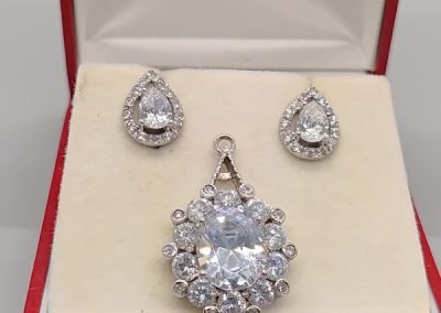 Sterling Silver 925, cubic zirconia earrings and pendant
