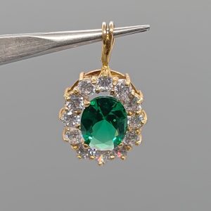 Sterling silver 925, simulated emerald and cubic zirconia pendant