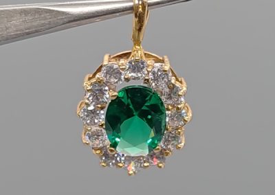 Sterling silver 925, simulated emerald and cubic zirconia pendant