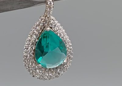 Sterling Silver 925, simulated emerald and cubic zirconia pendant