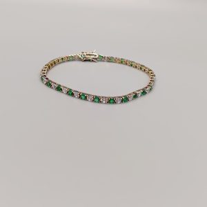 Sterling silver 925, gold gilt, simulated emerald bracelet