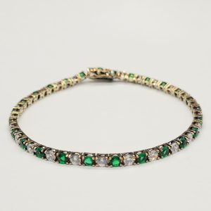 Sterling silver 925, gold gilt, simulated emerald bracelet