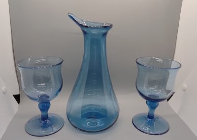 Blue decanter and 2 goblets
