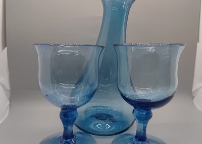 Blue decanter and 2 goblets