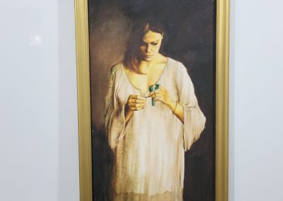 Craig Bone Oil on Board Portrait of a lady with  Ribbon