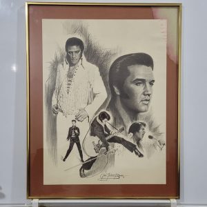 Vintage 1977 Glen Fortune Banse Pencil Lithograph print of Elvis Presley