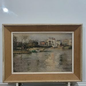 Oil on Canvas lake and buildings picture