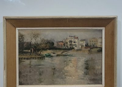 Oil on Canvas lake and buildings picture