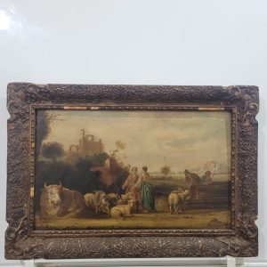 Oil on board Livestock going to the market 19th century