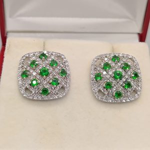 Sterling silver 925, simulated emerald and cubic zirconia studs