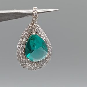 Sterling silver 925, simulated emerald and cubic zirconia pendant