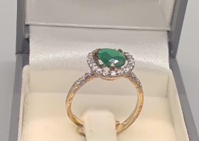 Sterling silver 925, simulated emerald and cubic zirconia halo ring