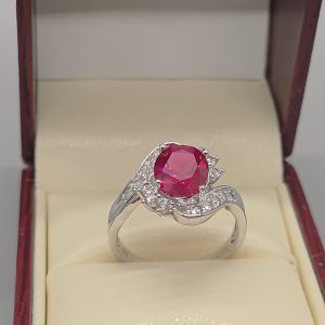 Sterling silver 925, simulated ruby and cubic zirconia ring