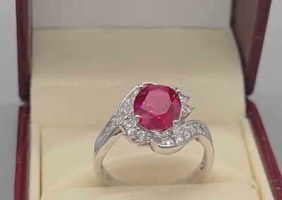 Sterling silver 925, simulated ruby and cubic zirconia ring