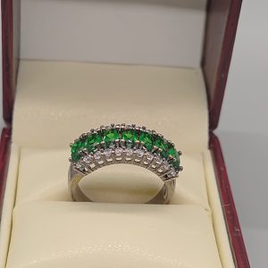 Sterling silver 925, simulated emerald and cubic zirconia ring