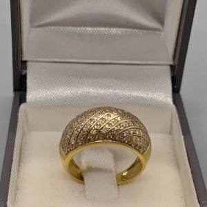 18ct yellow gold multi row pave set diamond dome cocktail ring