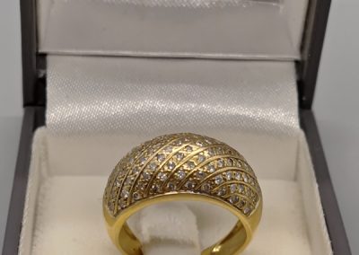 18ct yellow gold multi row pave set diamond dome cocktail ring