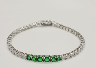 Sterling silver 925, cubic zirconia and simulated emerald bracelet